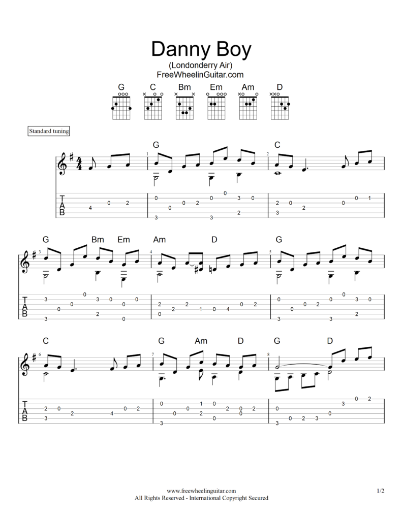 Danny Boy Lyrics And Easy Guitar Chords + Tab - Irish folk songs