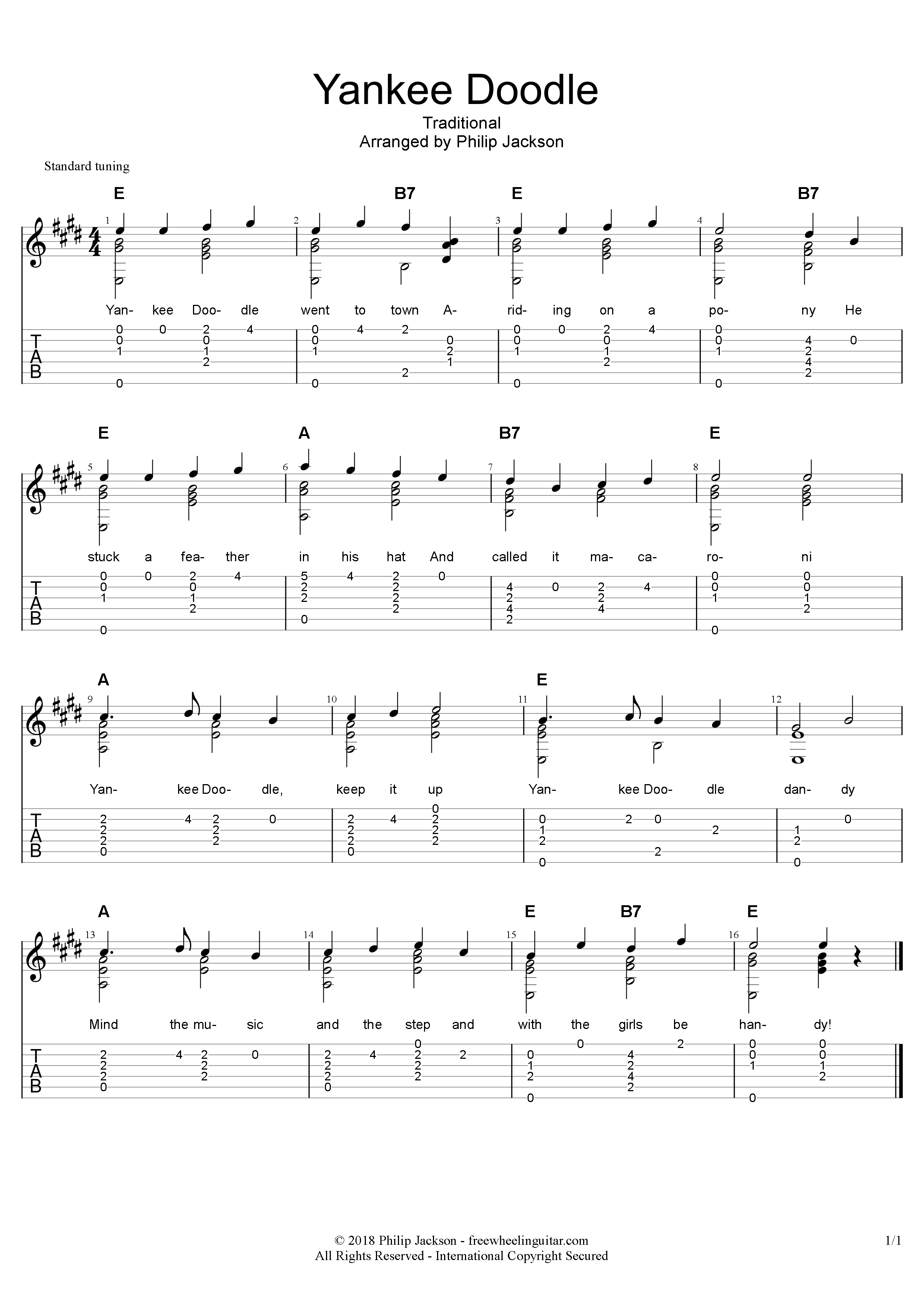 yankee doodle guitar chords