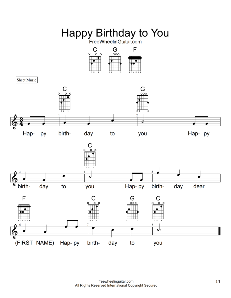 Happy Birthday – Fingerstyle Guitar Tab | FreewheelinGuitar.com, image size:793x1024