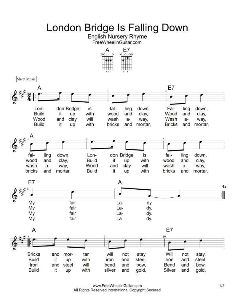 London Bridge is Falling Down - Sheet Music | FreeWheelinGuitar.com