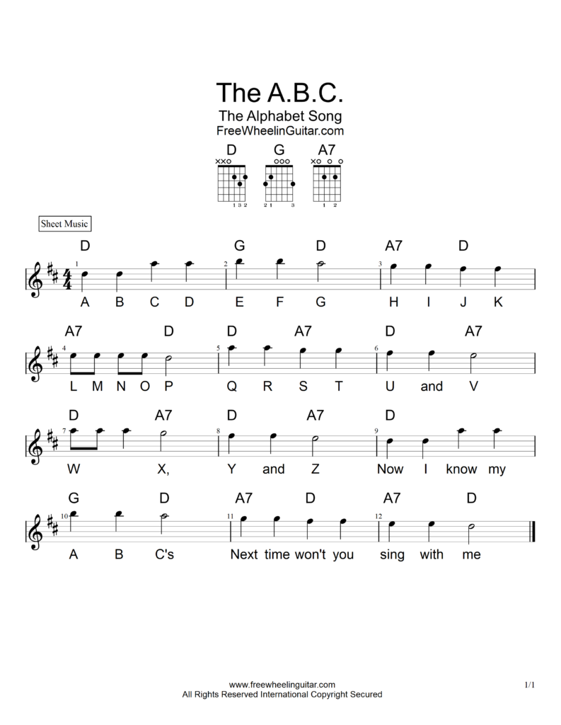 The ABC - Sheet Music - FreeWheelinGuitar.com