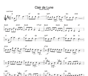 Clair de Lune -lead sheet (D major) chords