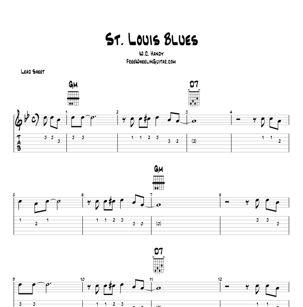 St Louis Blues Guitar Tab | Chords and Melody | Sheet Music Lead Sheet | Am...