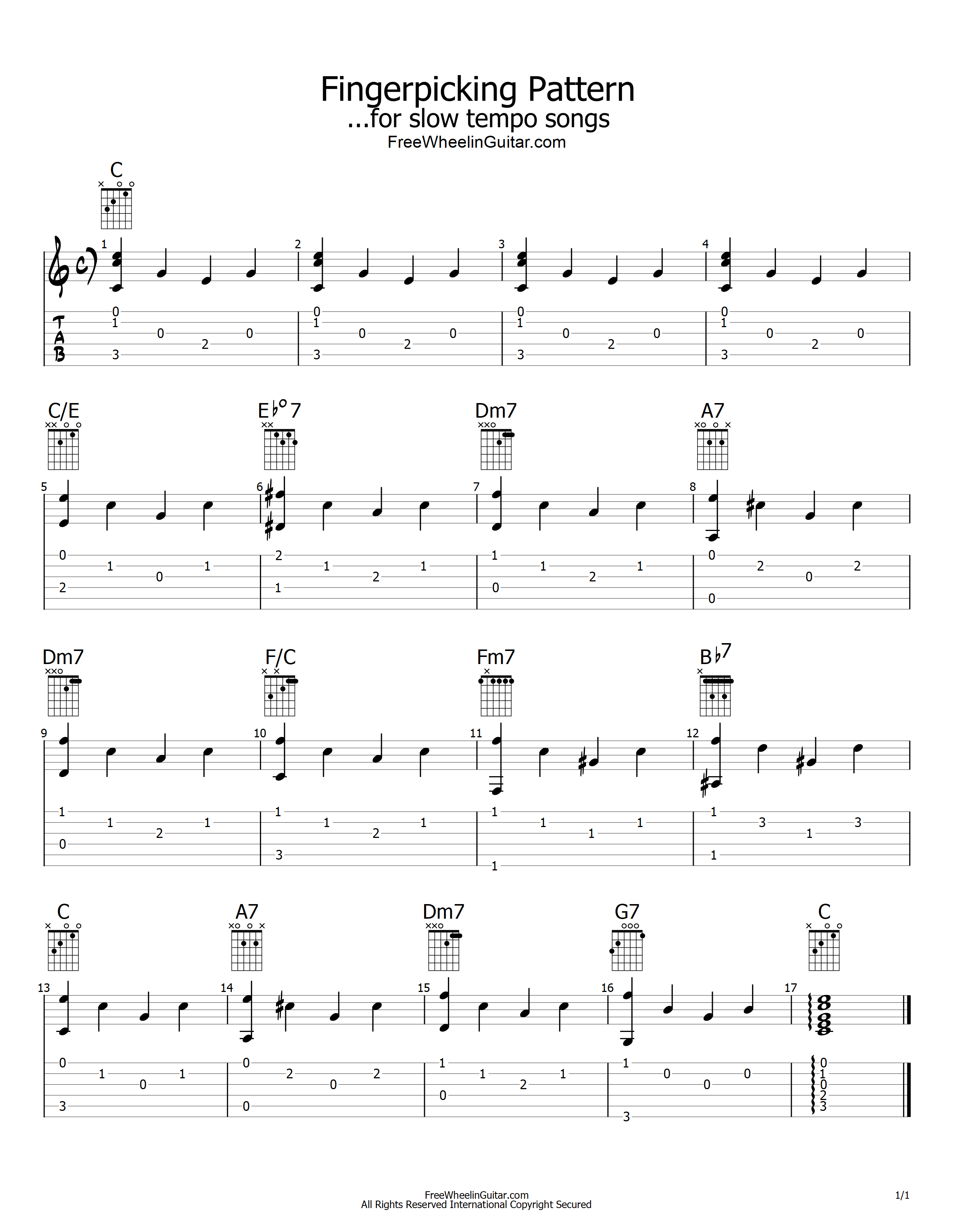 Fingerpicking Pattern (Slow Tempo) TAB
