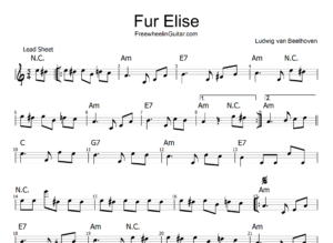 Fur Elise - Lead Sheet. Sheet Music with Chords and Melody